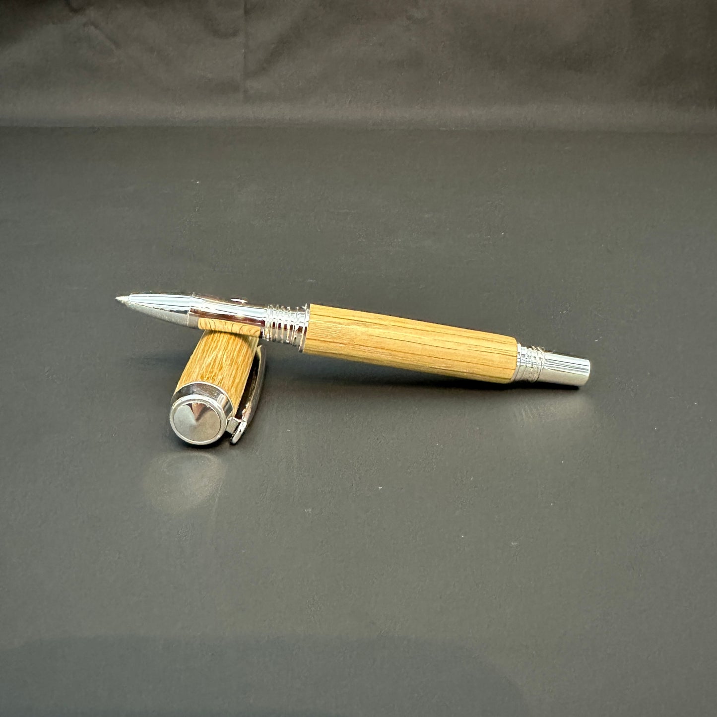 White Oak Wooden Rollerball Pen metalllic Rhodium finish - BOISWOOD