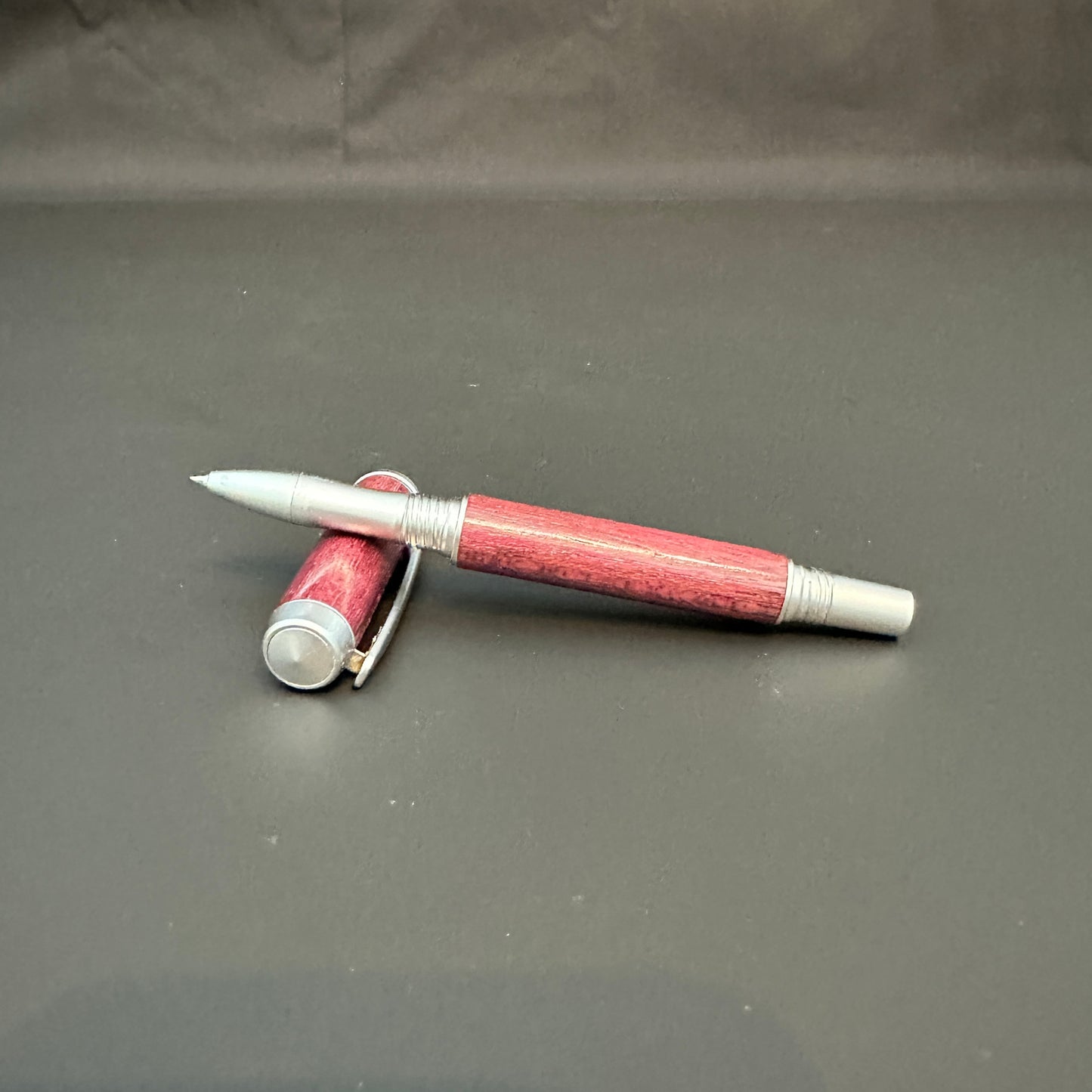 Amaranth Wooden Rollerball Pen metallic Satin Chrome finish - BOISWOOD