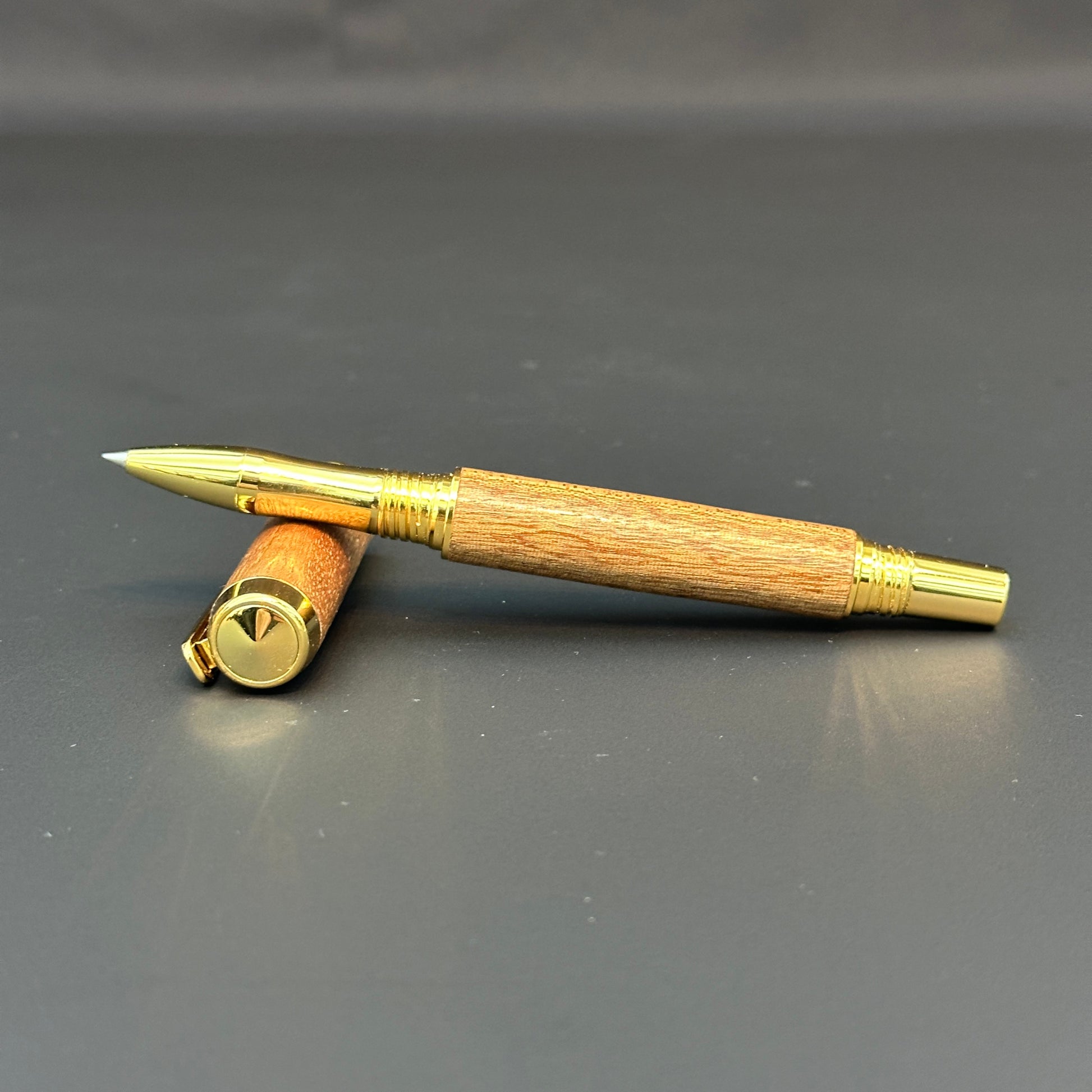 Mahogany Wooden Rollerball Pen metalllic Gold finish - BOISWOOD