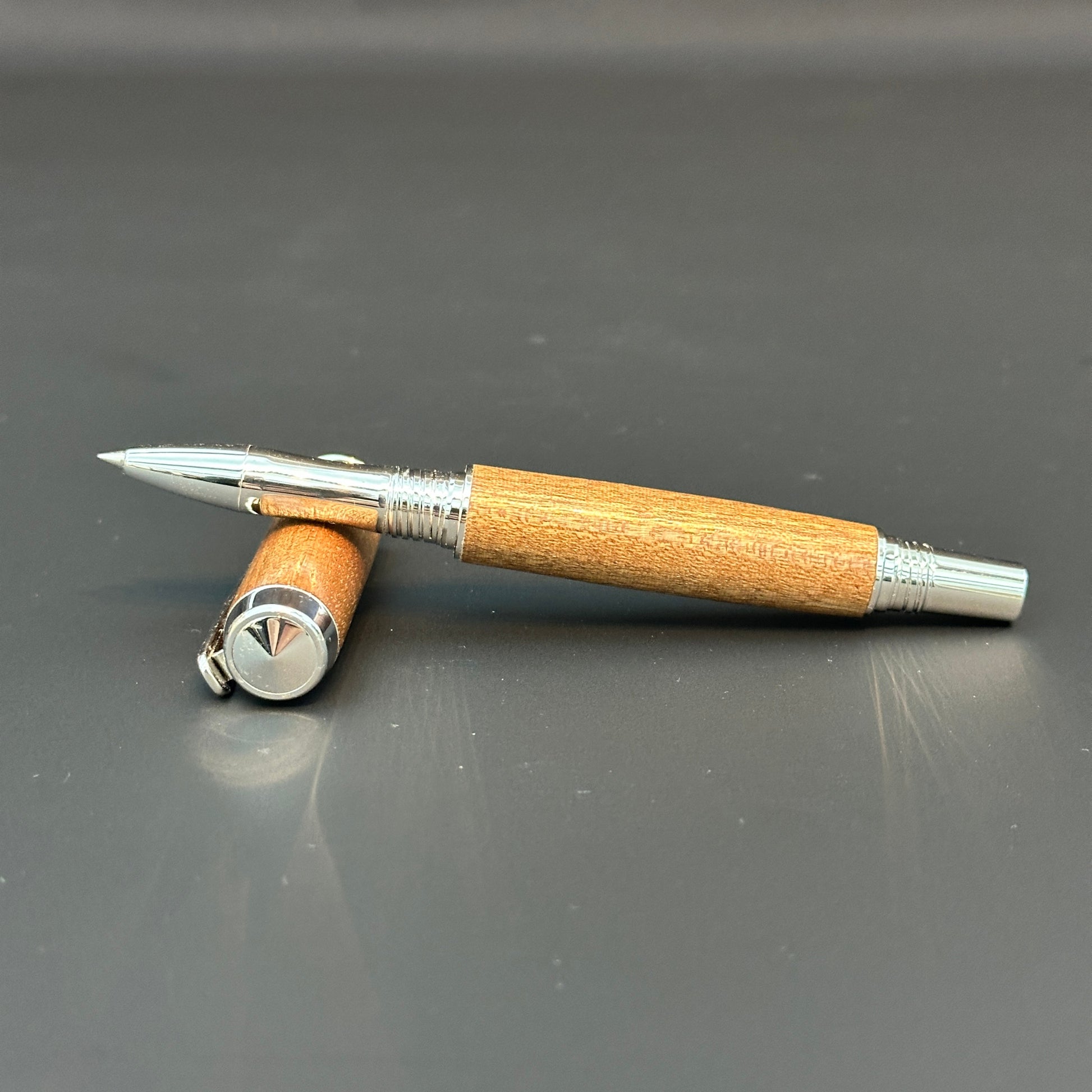 Mahogany Wooden Rollerball Pen metalllic Rhodium finish - BOISWOOD