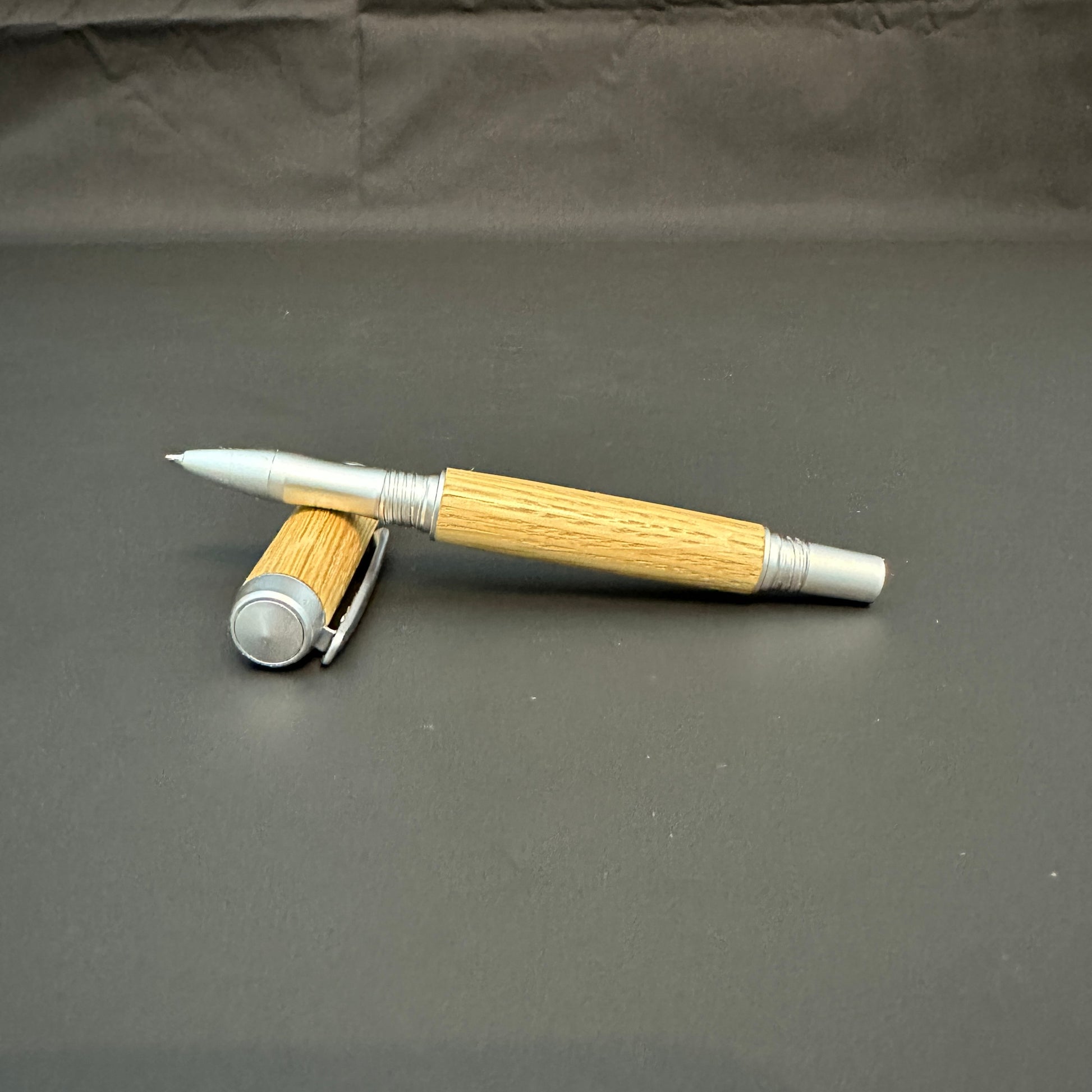 White Oak Wooden Rollerball Pen metalllic Satin Chrome finish - BOISWOOD