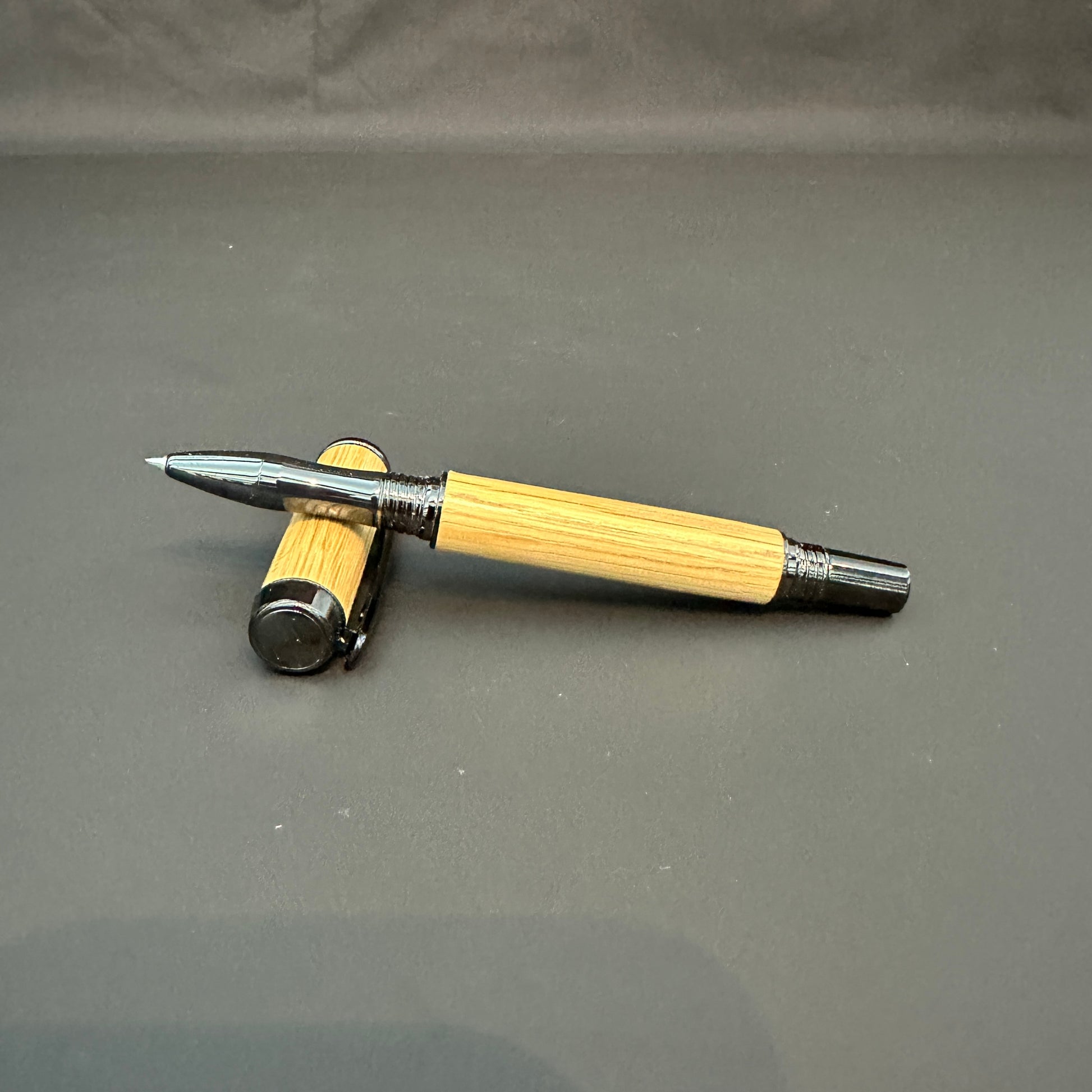 White Oak Wooden Rollerball Pen metalllic Black Titanium finish - BOISWOOD