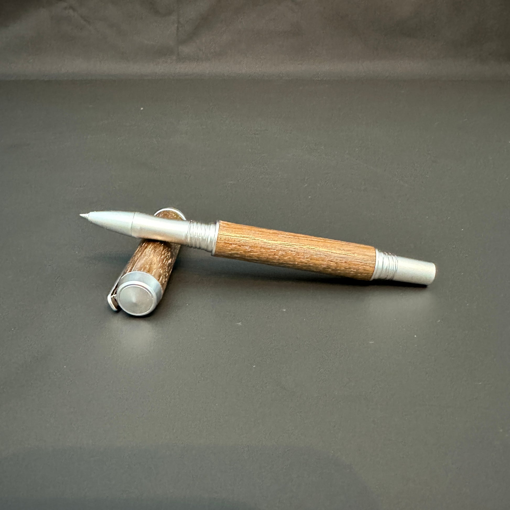 Walnut Wooden Rollerball Pen metalllic Satin Chrome finish - BOISWOOD