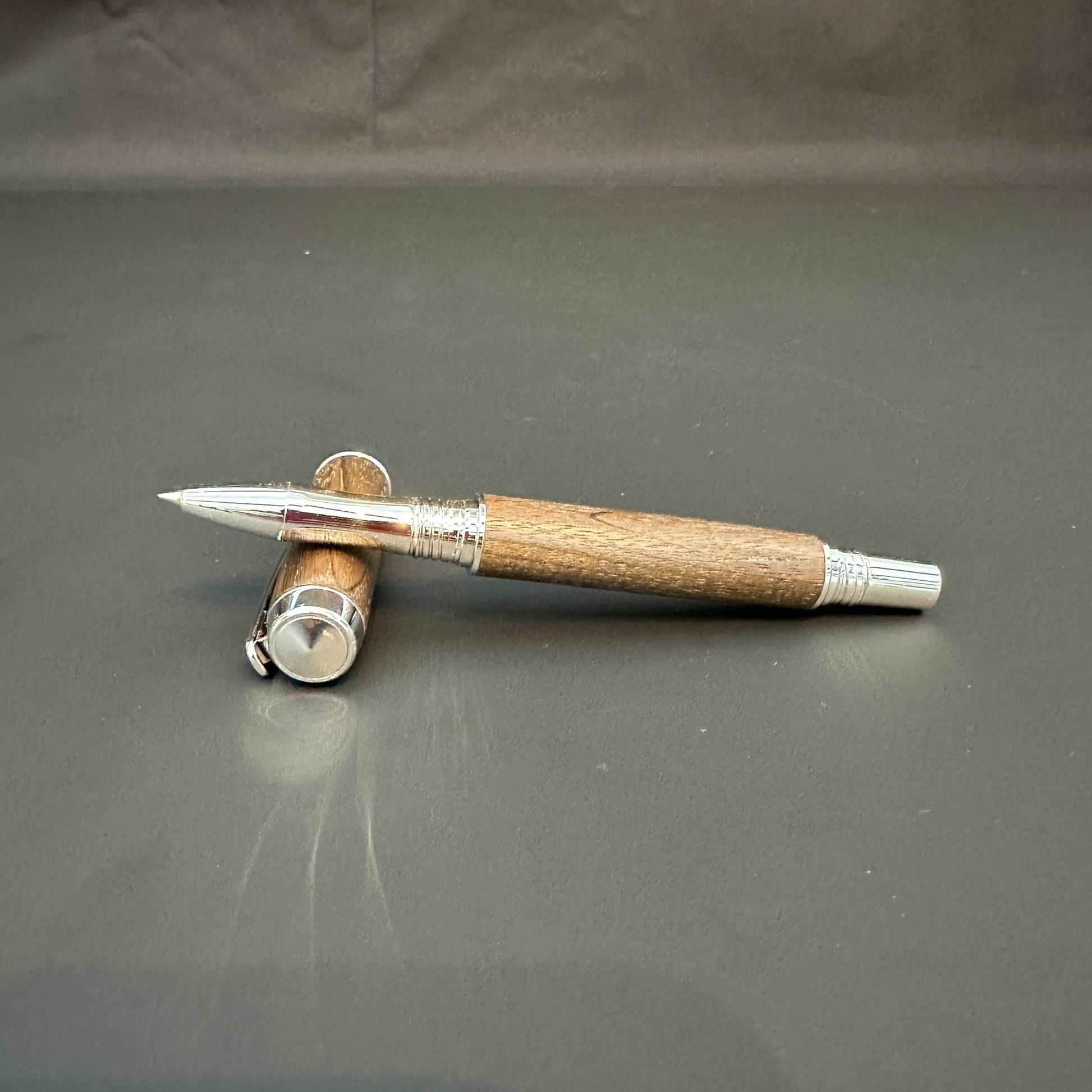 Walnut Wooden Rollerball Pen metalllic Rhodium finish - BOISWOOD